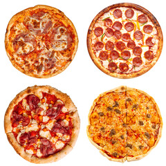Set of delicious pizza isolated on white background