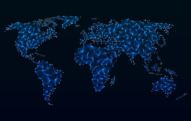 World map in blue light polygonal pattern vector illustration. EPS 10 file with transparencies.