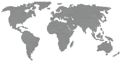 World map in radial dot pattern vector illustration.
