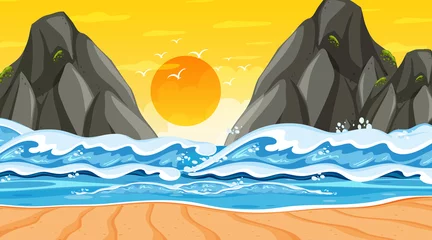 Papier peint Gris Beach landscape at sunset scene with ocean wave