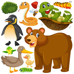 Seamless pattern with cute wild animals cartoon character