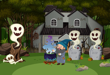 Wizard cooking potion at the haunted house