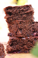 chocolate cake with nuts and raisins