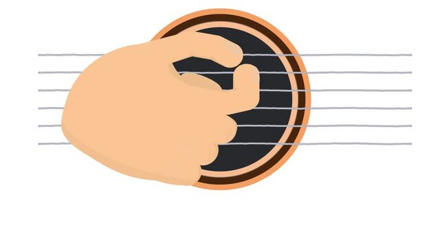 Playing the guitar. Animation of playing with your hand on guitar strings, the alpha channel is turned on. Cartoon
