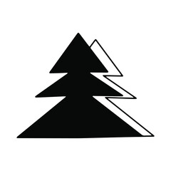 Obraz premium Christmas fir tree mono line logo on white background. Black sign pine hand drawn winter New year symbol vector illustration. Decoration brush doodle holiday greeting card. A forest calligraphy design
