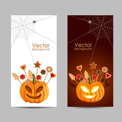 Set of banners. Halloween pumpkin with biscuits  - 463989333