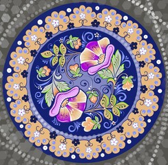 Hand painted in Russian tradition. Russian traditional decorate artwork. Floral patterns.