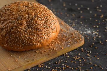 Freshly baked bread on a wooden board