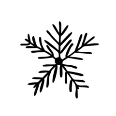 Snowflake doodle graphic hand drawn set. Black on white.