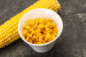 Sweet yellow corn in the bowl