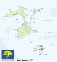 vector map of New Zealand archipelago Chatham Islands with flag
