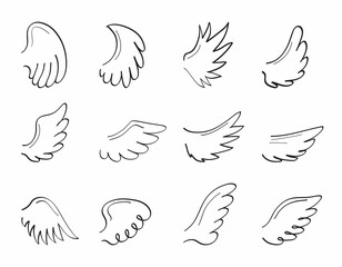 Angel sketch wing set vector. Marker hand drawn style of holy creations.