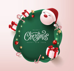 Merry Christmas and happy new year banner with cute santa claus and festive decoration