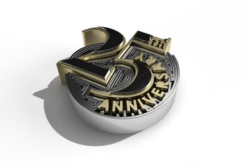 3D Render 25th Years Anniversary Celebration Pen Tool Created Clipping Path Included in JPEG Easy to Composite.