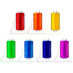 Realistic Detailed 3d Different Color Bobbins Set. Vector illustration of Spools of Thread for Sewing and Needlework