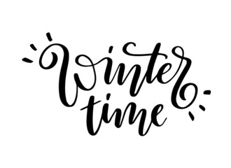 Winter time calligraphic text. Handwritten lettering illustration. Black inscription isolated on white background