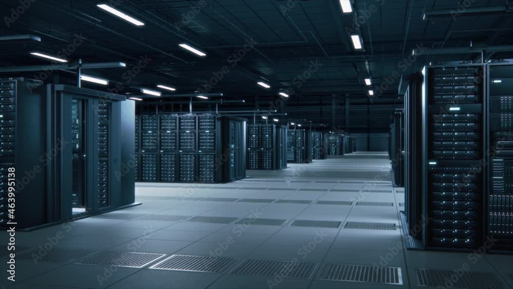 Poster modern data technology center server racks working in well-lighted facility. concept of internet of 