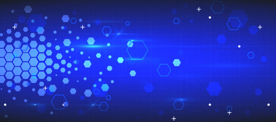 Creative glowing wide hexagonal texture in color blue with mesh and grid. Landing page concept. 3D Rendering.