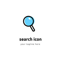 Magnifying glass or search icon, line vector graphic on isolated background. Flat design style. Focus, investigation, view, look, find sign.