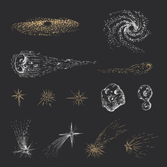 Meteors, comets and stars, collection of drawings. © vladayoung