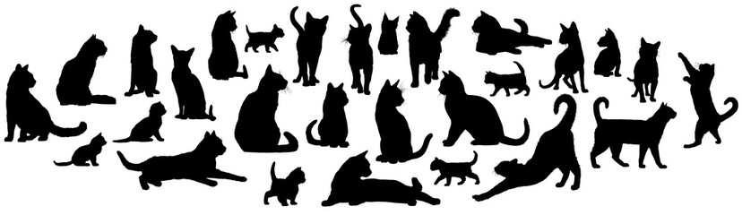 Cats and kittens vector silhouettes collection