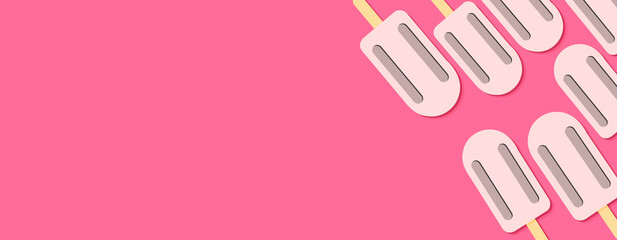 Isolated banner made from Ice cream sticks pattern and space for advertising and promotion in social media post, blog, web, cover, header