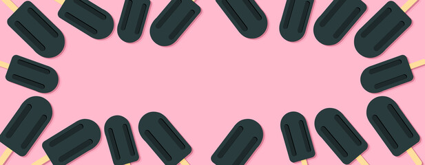 Isolated banner made from Ice cream sticks pattern and space for advertising and promotion in social media post, blog, web, cover, header