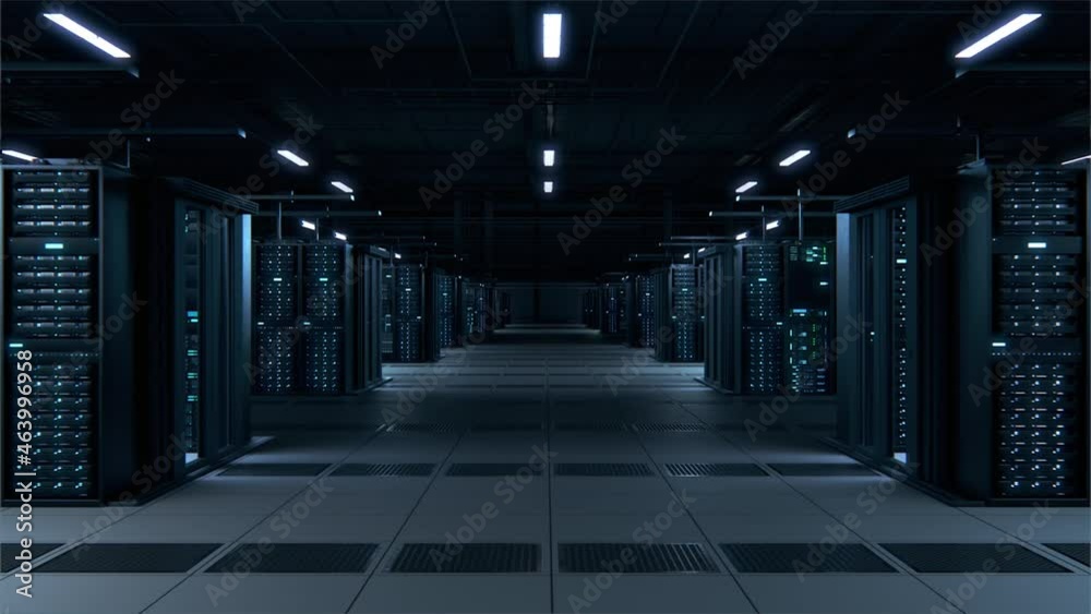 Aufkleber modern data technology center server racks working in dark facility. concept of internet of things, 