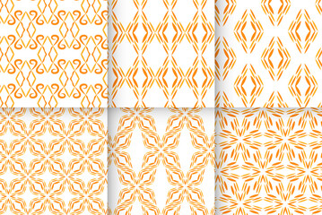 Orange colored vector abstract decorative patterns set