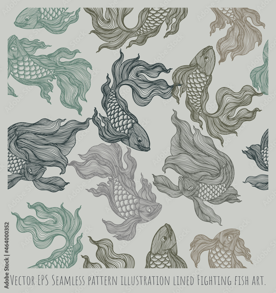 Canvas Prints Seamless pattern art fighting fish.