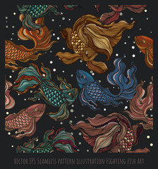 Seamless pattern art fighting fish.