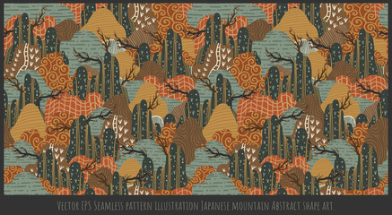  Seamless pattern illustration Japanese mountain abstract shape art.