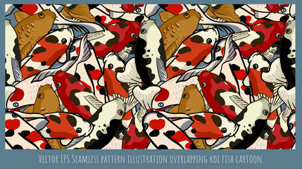Seamless pattern illustration overlapping koi fish cartoons.