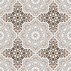 Vector seamless background. Endless colorful texture with doodle elements. Use for wallpaper, textile, book cover, clothes. In beige and brown colors