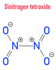 Nitrogen tetroxide or dinitrogen tetroxide, NTO, amyl. Rocket propellant molecule. Skeletal formula.