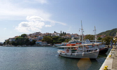 Fototapeta premium Skiathos town on an island Skiathos in Greece