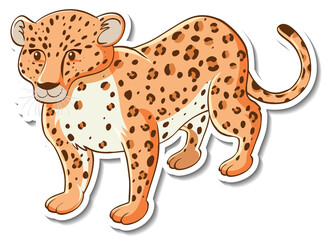 Sticker design with cute leopard isolated