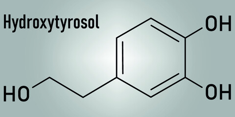 Hydroxytyrosol olive oil antioxidant molecule. Skeletal formula.