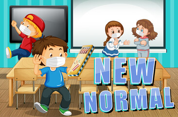New normal life with students wearing face mask in the classroom