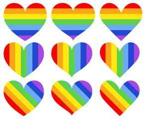 Set of different shapes of rainbow heart