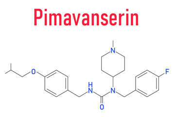 Pimavanserin atypical antipsychotic drug molecule. Skeletal formula.