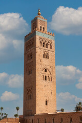 Fototapeta na wymiar View of Koutoubia mosque against the sky in the middle of the day - Marrakech, Morocco