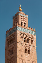 View of Koutoubia mosque against the sky in the middle of the day - Marrakech, Morocco
