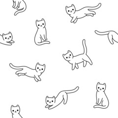Cute cartoon cat character. Seamless pattern and background. Vector design print.