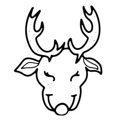  Brown Christmas deer head with doodle style outline