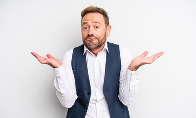 middle age handsome man feeling puzzled and confused and doubting