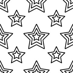 Stars with a black outline on a white background. Seamless modern pattern for paper and textile products. 