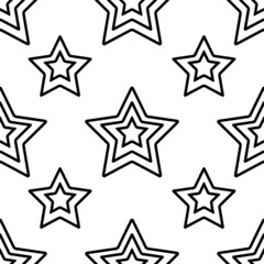 Stars with a black outline on a white background. Seamless modern pattern for paper and textile products. 