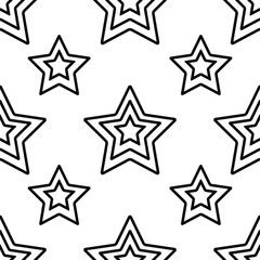 Stars with a black outline on a white background. Seamless modern pattern for paper and textile products. Vector.