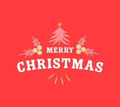 Composition of merry christmas and decorations on red background